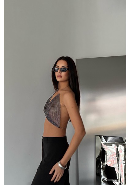 Siyah Dökümlü Fiyonk Büstiyer Crop