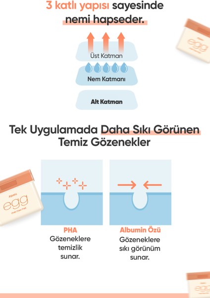 Cilde Aydınlık & Pürüzsüz Görünüm Kazandıran Gözenek Karşıtı Cilt Bakım Pedi A'pıeu Egg Pha Pore Pad