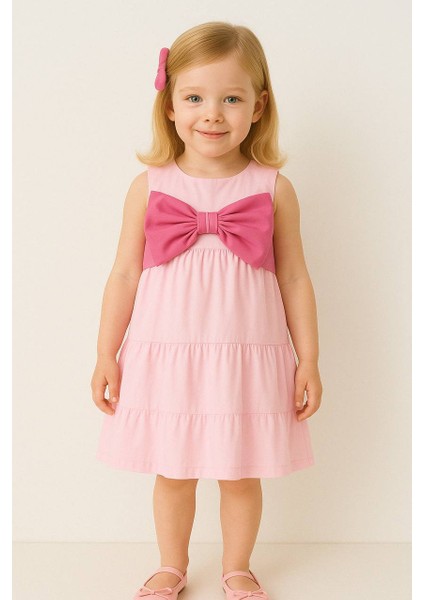 Papyon Detaylı Kız Çocuk Elbisesi