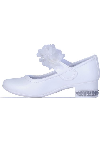 26-Herbebe Fırfırlı Beyaz 3cm Kız Çocuk Topuklu Ayakkabı fiyatları