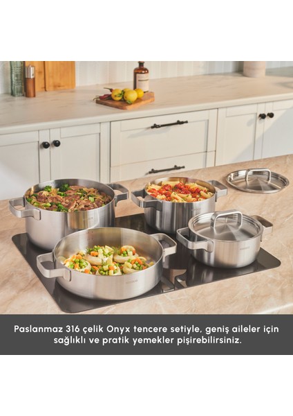 Powersteel 316+ 3ply Onyx Indüksiyon Tabanlı 8 Parça Tencere Seti