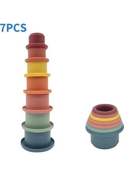 Bebek Silikon Istifleme Dakları Montessori Yapı Blosu Bpa Kum Saati Oyuncakları Erken Eğitim Yığın Kulesi Hediyeler Erkekler Için Kızlar: 7 Pcs B (Yurt Dışından)