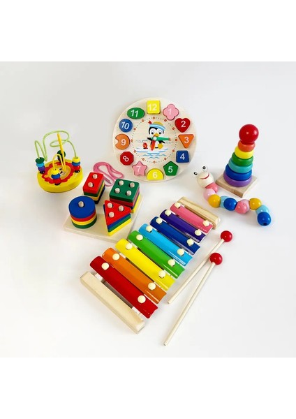 Montessori Ahşap Oyuncaklar Bebek Eğitim Oyuncak Çocukluk Öğrenme Çocuklar Bebek Renkli Ahşap Bloklar Noel Hediyesi Hediyesi: B-5pcs Tam Set (Yurt Dışından)