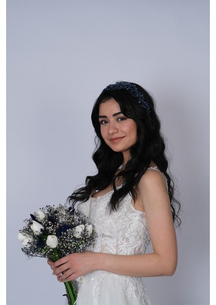 Yeşil Nida Çiçek Mineli Gelin Tacı Saç ve Türban Aksesuarı