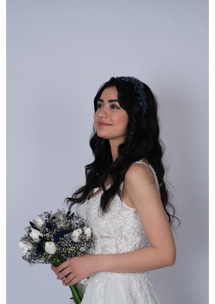 Yeşil Nida Çiçek Mineli Gelin Tacı Saç ve Türban Aksesuarı fiyatları