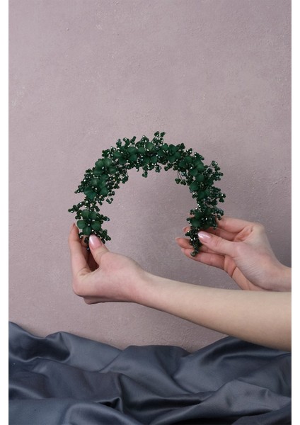 Yeşil Nida Çiçek Mineli Gelin Tacı Saç ve Türban Aksesuarı indirimleri