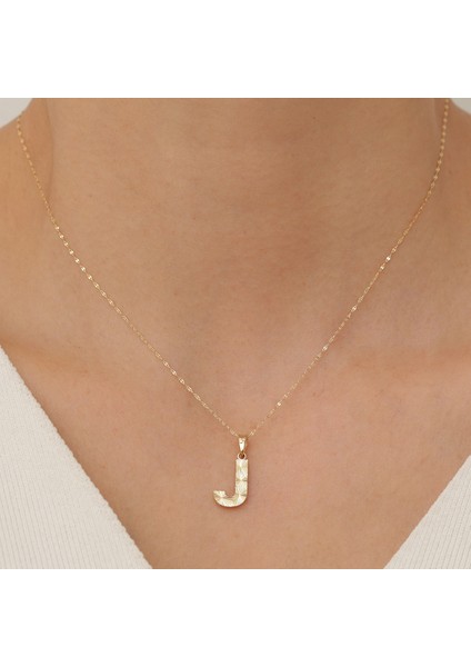 14 Ayar Altın J Harf Küçük Füzyon Kolye