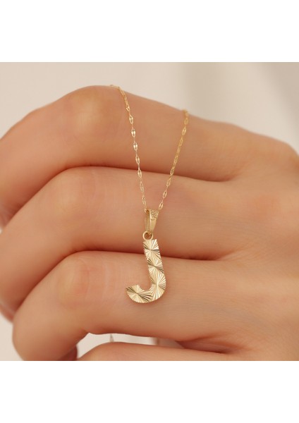 14 Ayar Altın J Harf Küçük Füzyon Kolye modelleri