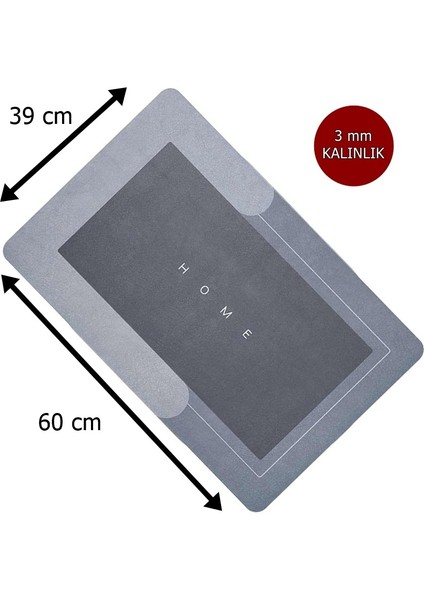 Tappetino Süper Su Emici Kaymaz Tabanlı Banyo Paspası 60x39 cm