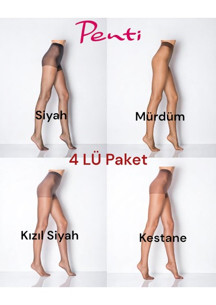 4 Lü Set ( Siyah/mürdüm/kestane /kızıl Siyah ) Fit 15 Den Ince Parlak Kilotlu Çorap