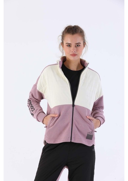 Comfort Kadın Dik Yaka Uzun Kol Koyu Lila Tracktop 20354