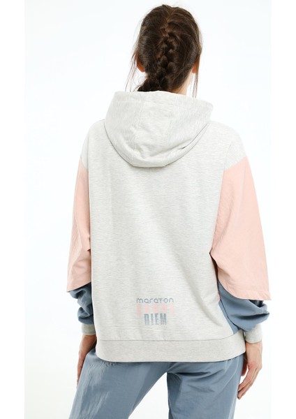 Oversize Kadın Kapşonlu Uzun Kol Ekru Melanj Sweatshirt 20467 fiyatları
