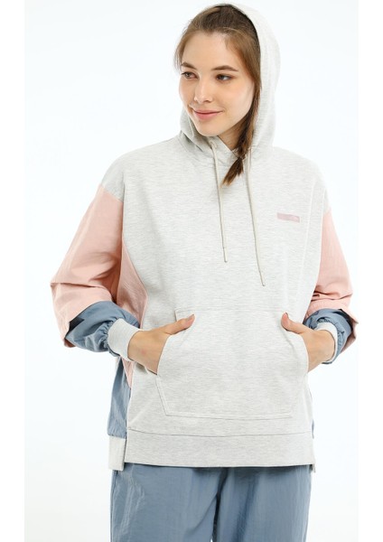 Oversize Kadın Kapşonlu Uzun Kol Ekru Melanj Sweatshirt 20467 modelleri