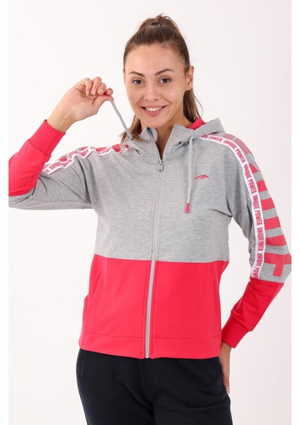 Regular Kadın Kapşonlu Uzun Kol Gri Melanj Tracktop 18377