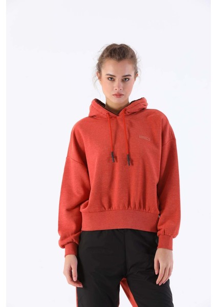 Oversize Kadın Kapşonlu Uzun Kol Kiremit Sweatshirt 20335