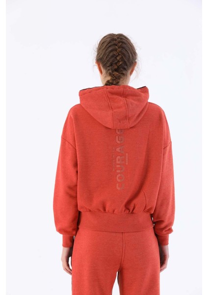 Oversize Kadın Kapşonlu Uzun Kol Kiremit Sweatshirt 20335 fiyatları