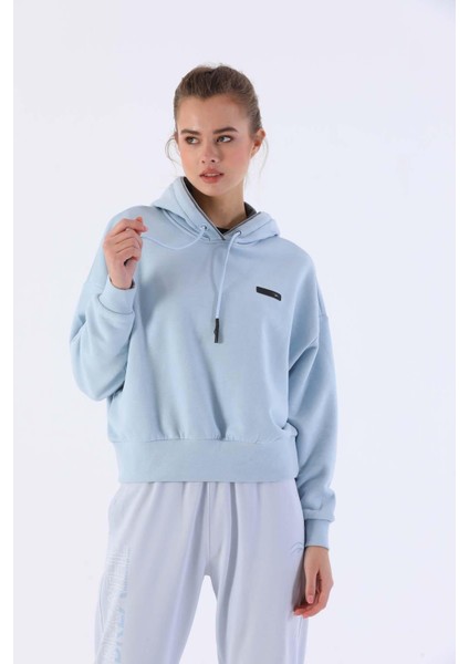 Oversize Kadın Kapşonlu Uzun Kol Sisli Mavi Sweatshirt 20335 modelleri