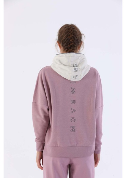 Oversize Kadın Kapşonlu Uzun Kol Koyu Lila Sweatshirt 20353 fiyatları