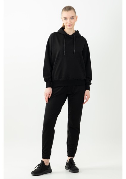 Oversize Kadın Kapüşonlu Siyah Sweatshirt indirimleri