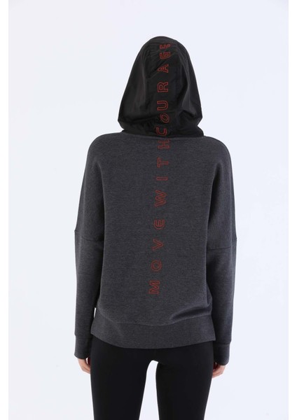 Oversize Kadın Kapşonlu Uzun Kol Siyahmelanj Sweatshirt 20353 fiyatları