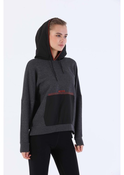Oversize Kadın Kapşonlu Uzun Kol Siyahmelanj Sweatshirt 20353 modelleri