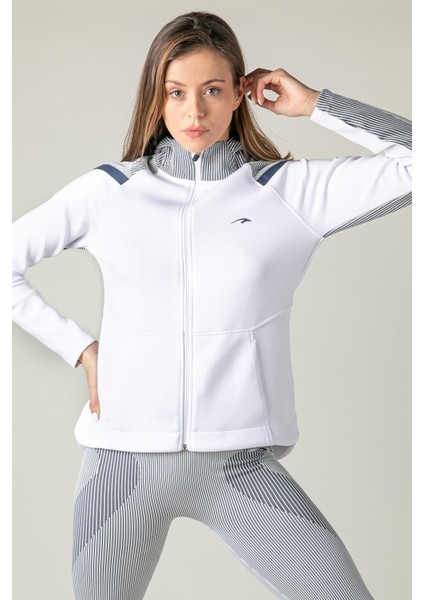 SlimFit Kadın Kapşonlu Uzun Kol Beyaz Tracktop 815015