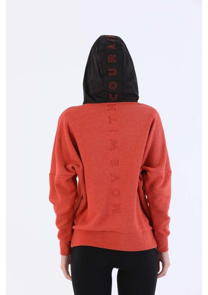 Oversize Kadın Kapşonlu Uzun Kol Kiremit Sweatshirt 20353 fiyatları