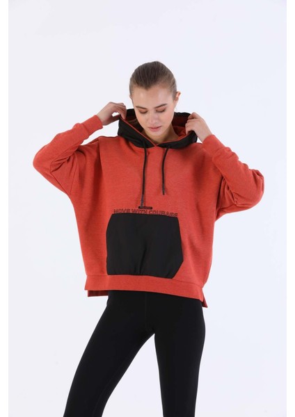 Oversize Kadın Kapşonlu Uzun Kol Kiremit Sweatshirt 20353 modelleri