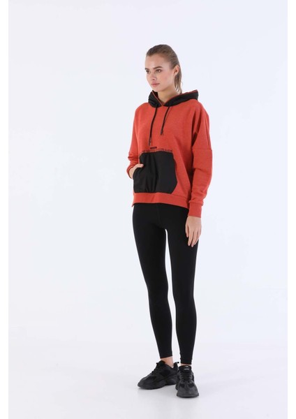 Oversize Kadın Kapşonlu Uzun Kol Kiremit Sweatshirt 20353 indirimleri