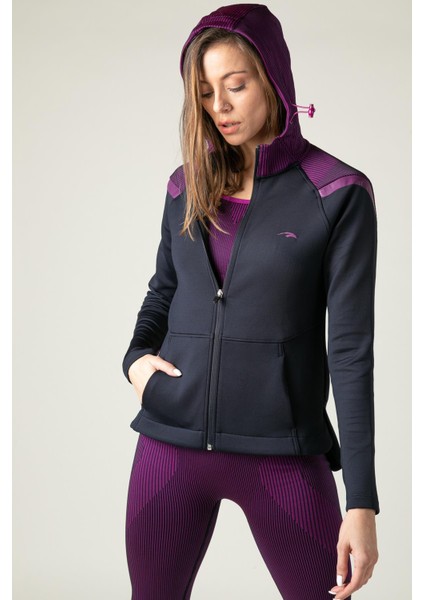 SlimFit Kadın Kapşonlu Uzun Kol Lacivert Tracktop 815015 fırsatları