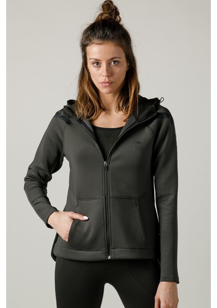 SlimFit Kadın Kapşonlu Uzun Kol Haki Tracktop 815015