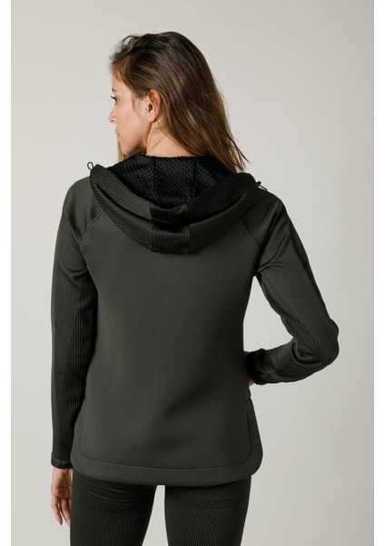 SlimFit Kadın Kapşonlu Uzun Kol Haki Tracktop 815015