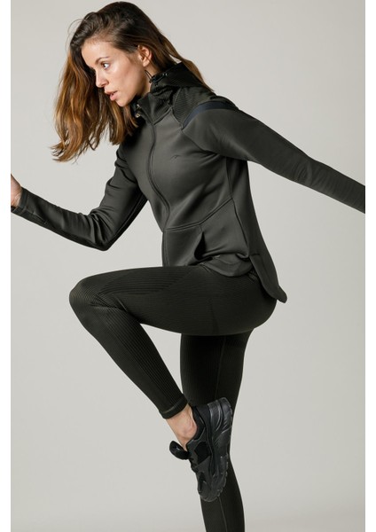 SlimFit Kadın Kapşonlu Uzun Kol Haki Tracktop 815015