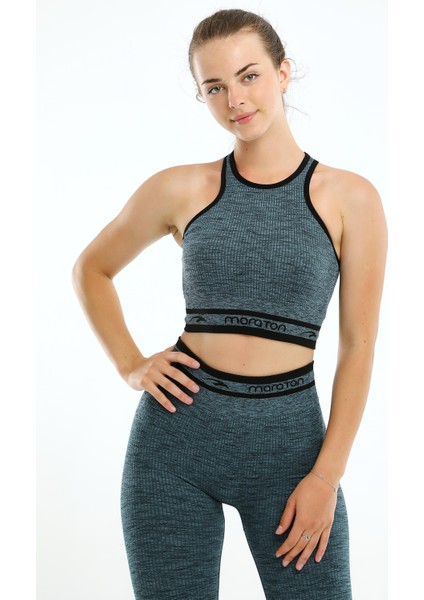 Maraton SlimFit Kadın Bisiklet Yaka Kolsuz Petrol Bra 813076