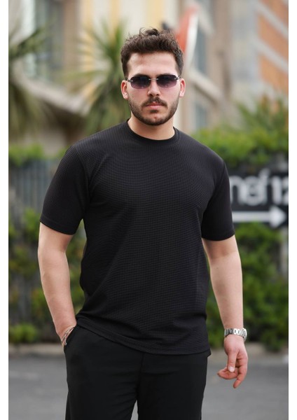 Kare Desen Jakar Bisiklet Yaka Tişört - Tshirt