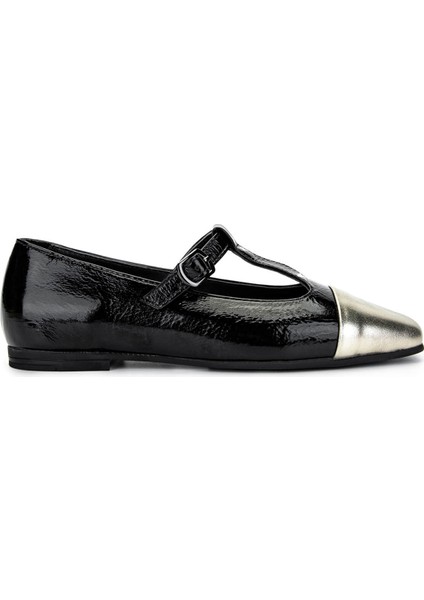 Kadın Hakiki Deri Siyah/dore Babet Ayakkabı 879 3642 Bn Ayk Y25 Syh Rgn/dore