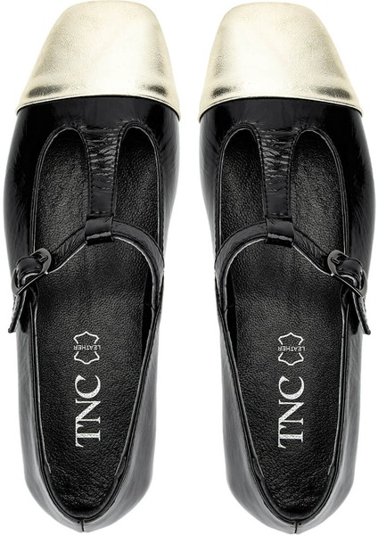 Kadın Hakiki Deri Siyah/dore Babet Ayakkabı 879 3642 Bn Ayk Y25 Syh Rgn/dore indirimleri