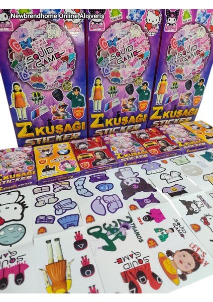 Z Kuşağı Sticker(6 Minik Kutu)Squidgame Kuromi Roblox Birbirinden Eğlenceli Yapışkanlı Sticker Kağıt Oyunu