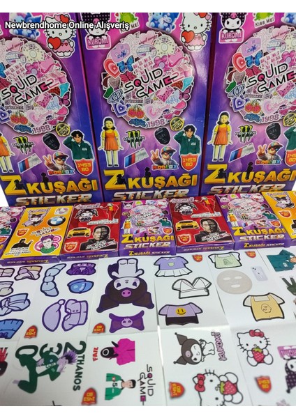 Z Kuşağı Sticker(6 Minik Kutu)Squidgame Kuromi Roblox Birbirinden Eğlenceli Yapışkanlı Sticker Kağıt Oyunu