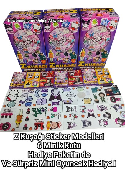 Z Kuşağı Sticker(6 Minik Kutu)Squidgame Kuromi Roblox Birbirinden Eğlenceli Yapışkanlı Sticker Kağıt Oyunu
