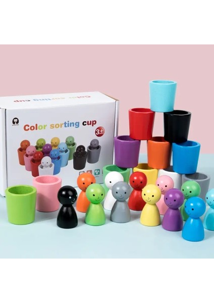Montessori Renk Sıralama Oyuncakları Renk Eşleşen Duyusal Oyun Ahşap Peg Bebekleri Daklarda Erken Eğitim Öğrenme Oyuncakları 3+Renk: Ball In Fincan (Yurt Dışından)