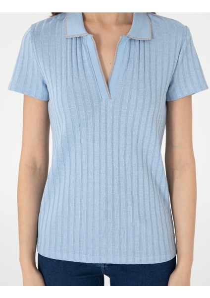 Kadın Açık Mavi Slim Fit Basic Tişört 50306039-VR003