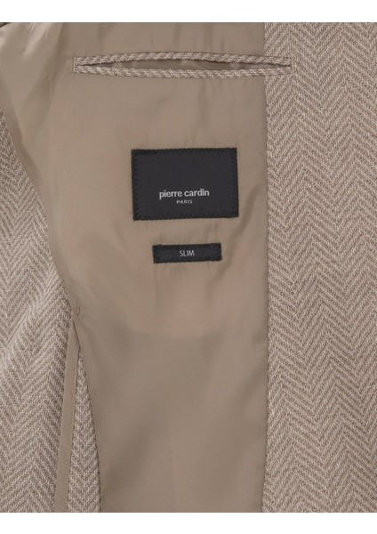 Erkek Bej Slim Fit Yün Keten Karışımlı Ceket 50302234-VR011