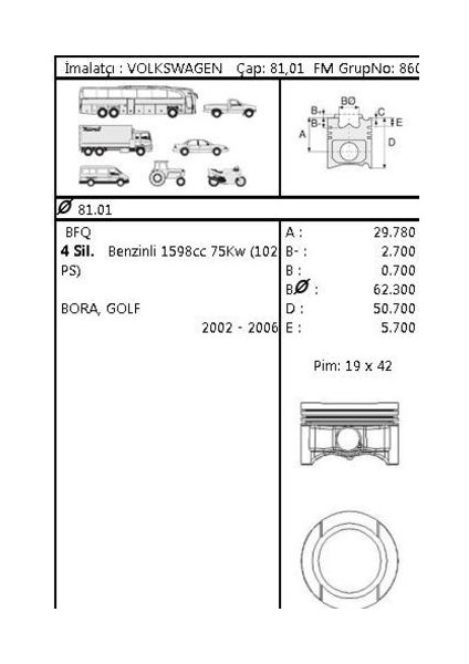 Iss 87-72177-STD Piston Segman Std Golf Iv Bora 1.6 Bse Alz Bfq 81.00MM