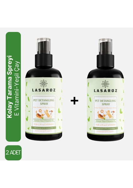 2 Adet Kedi Köpek Kolay Tarama Spreyi Kıtık Açıcı Tüy Dökümü Önleyici Yeşil Çay E Vitamini 250 ml