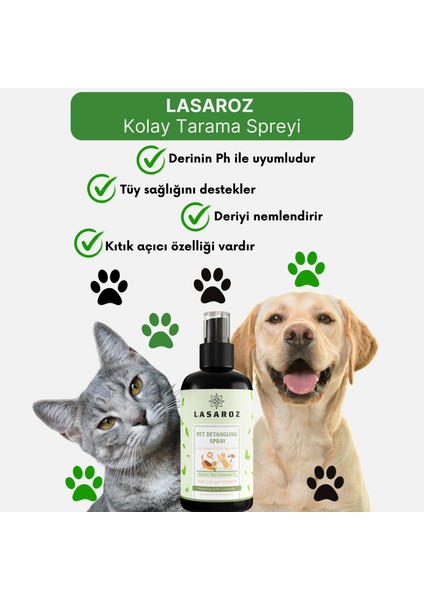 2 Adet Kedi Köpek Kolay Tarama Spreyi Kıtık Açıcı Tüy Dökümü Önleyici Yeşil Çay E Vitamini 250 ml