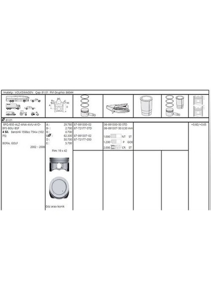 87-72177-50 Piston Segman 0.50 Golf Iv Bora 1.6 Bse Alz Bfq 81.50MM