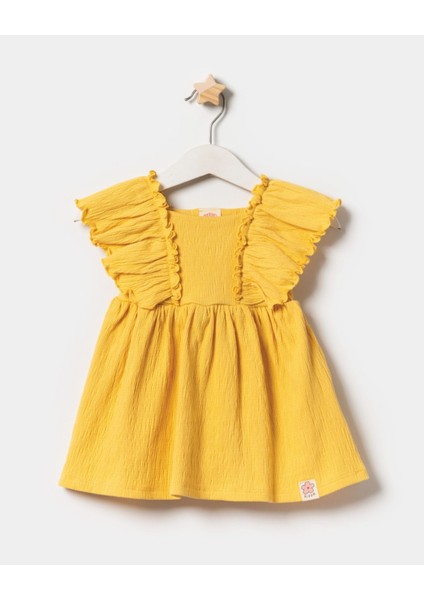 Kız Bebek Fırfır Detaylı Örme Müslin Yazlık Elbise