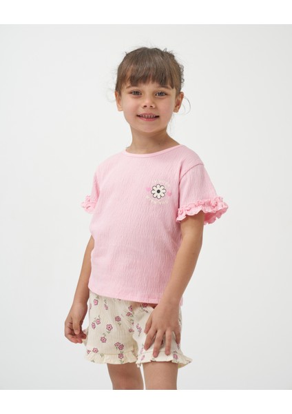 Kız Çocuk Fırfır Detaylı T-Shirt Şortlu Örme Müslin Yazlık Ikili Takım fiyatları