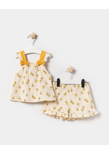 Kız Bebek Askılı Şortlu Örme Müslin Yazlık Ikili Takım